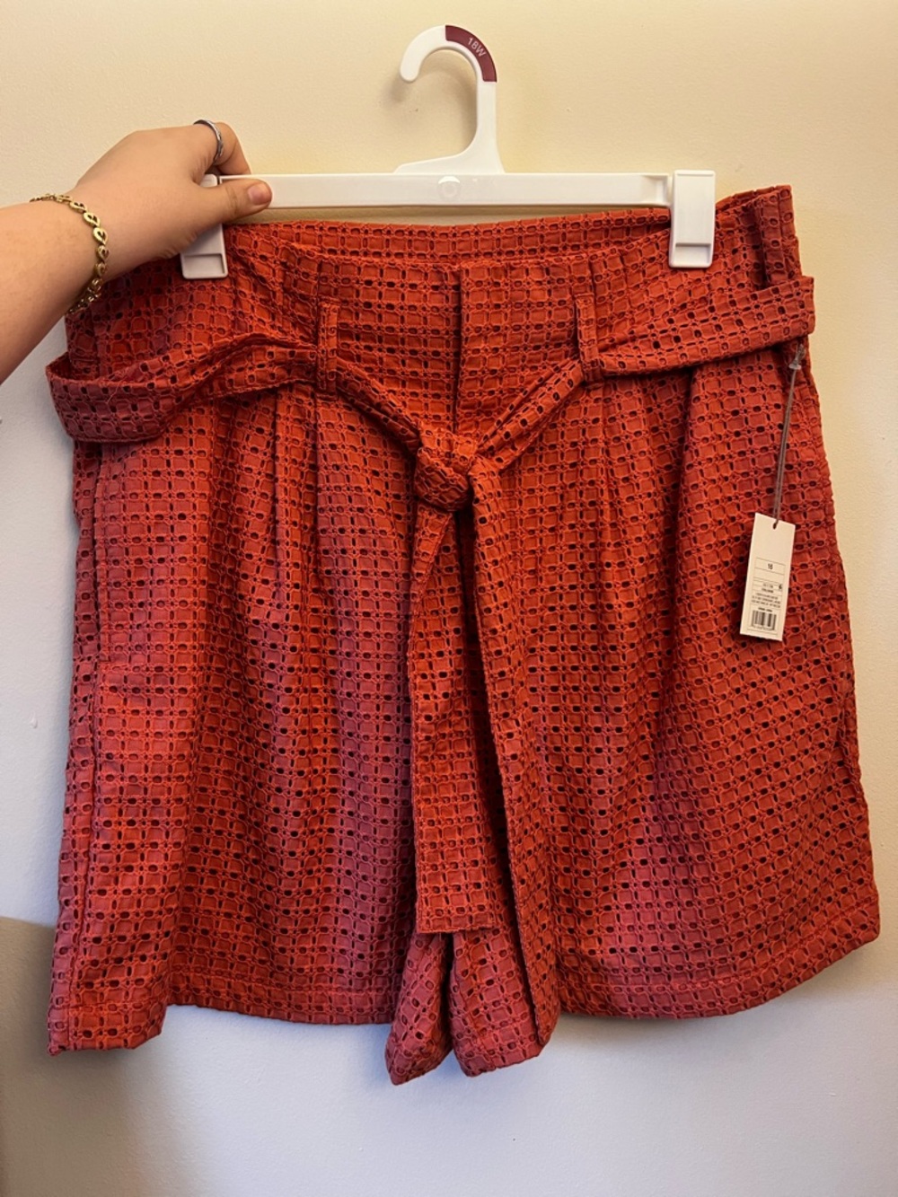 A. New Day Eyelet Paperbag Waist Shorts - Coral Size 16